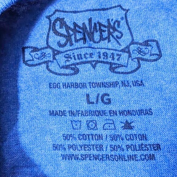 NWOT SPENCER'S Heather Blue Cotton Blend "I Have No Idea" Graphic Tee Sz Men's L - Picture 2 of 3